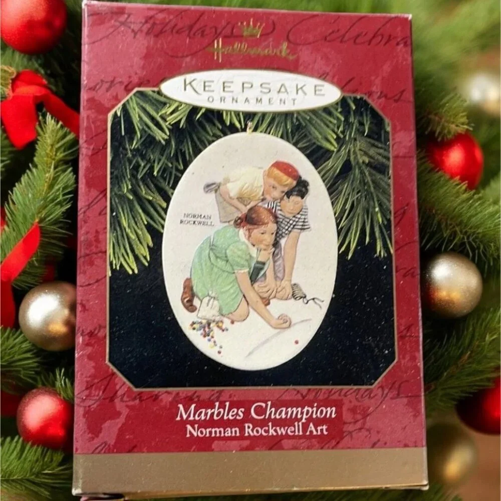 Vintage Hallmark Ornament Norman Rockwell Marbles Champion Sculpted Dated 1997